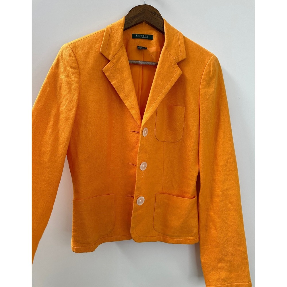 Lauren Ralph Lauren 100% Linen 3-Button Orange Blazer Jacket Women's Size 4 - Picture 5 of 13